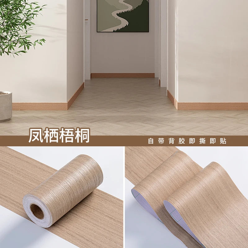 1 rotolo di adesivi murali per battiscopa con venature del legno imitazione addensata, decorazione autoadesiva per l'angolo della parete della camera da letto del soggiorno