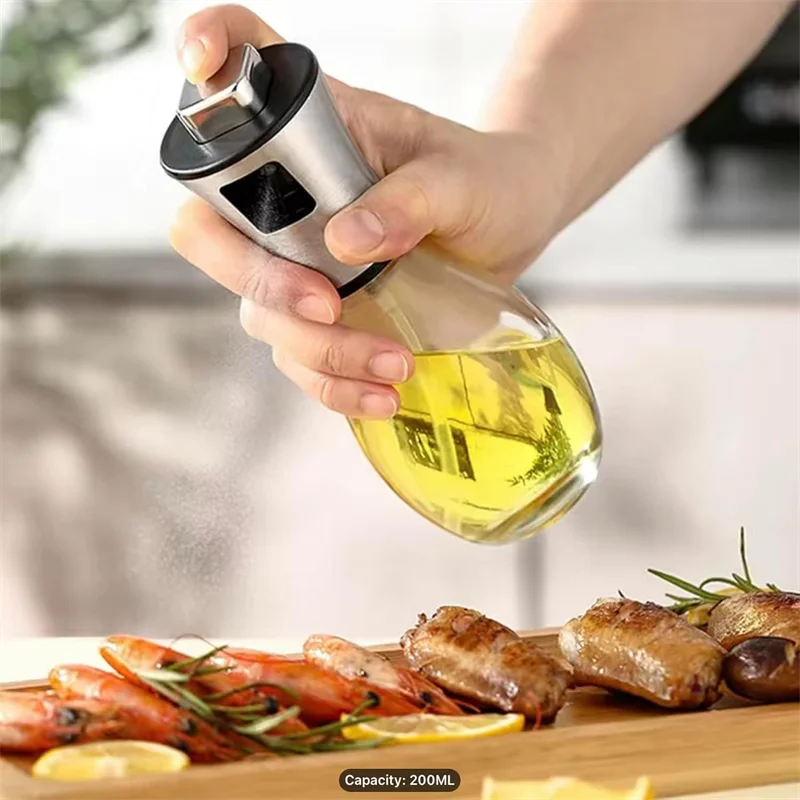 Spruzzatore di oliva per cucinare, spruzzatore di olio d'oliva in vetro da 200 ml, spruzzatore di olio vegetale con imbuto, spruzzatore di olio, cottura, frittura, barbecue