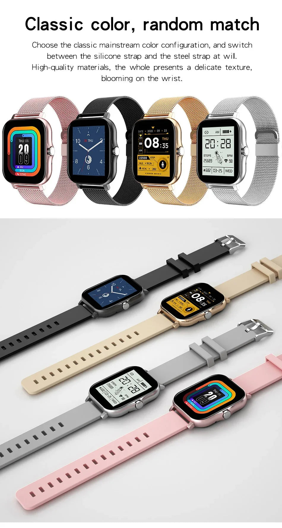 Orologio intelligente per telefono Android. Schermo a colori da 1,44 pollici Full Touch Chiamata Bluetooth Orologio intelligente Ricarica magnetica