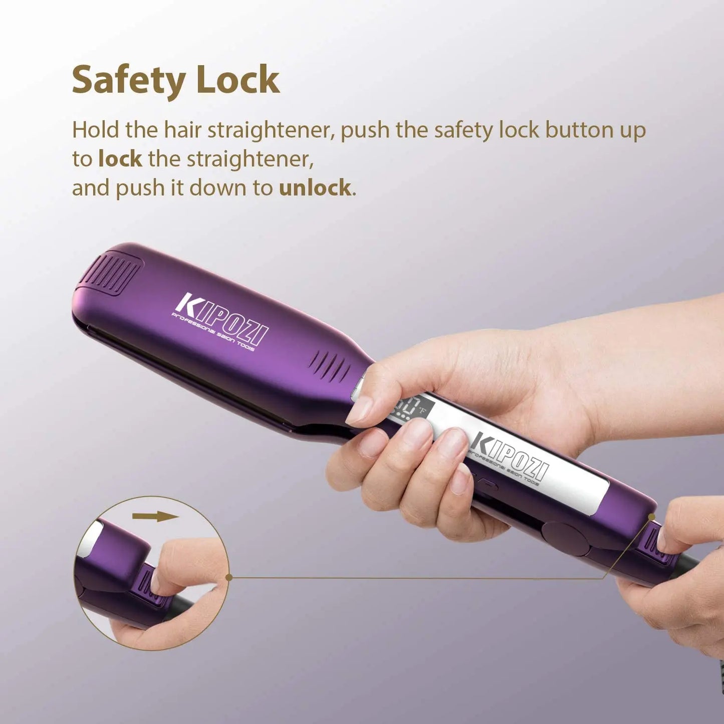KIPOZI Piastra Capelli Professionale Titanio 230°C Display LCD Digitale Riscaldamento Veloce