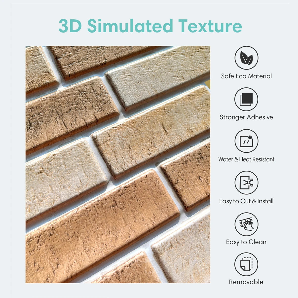 3D Wall Sticker Self-adhesive Faux Brick Wall Panel Peel and Stick Tile Backsplash for Kitchen Bedroom Waterproof Tile Sticker