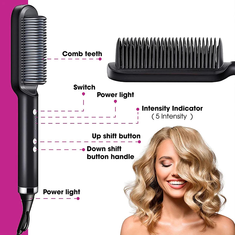 Piastra per capelli Ptc professionale Pettine caldo elettrico riscaldato rapidamente Pettine per capelli Cura personale Spazzola per acconciature multifunzionale