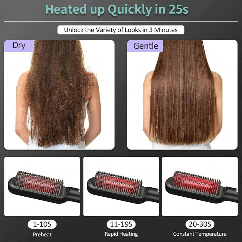Piastra per capelli Ptc professionale Pettine caldo elettrico riscaldato rapidamente Pettine per capelli Cura personale Spazzola per acconciature multifunzionale