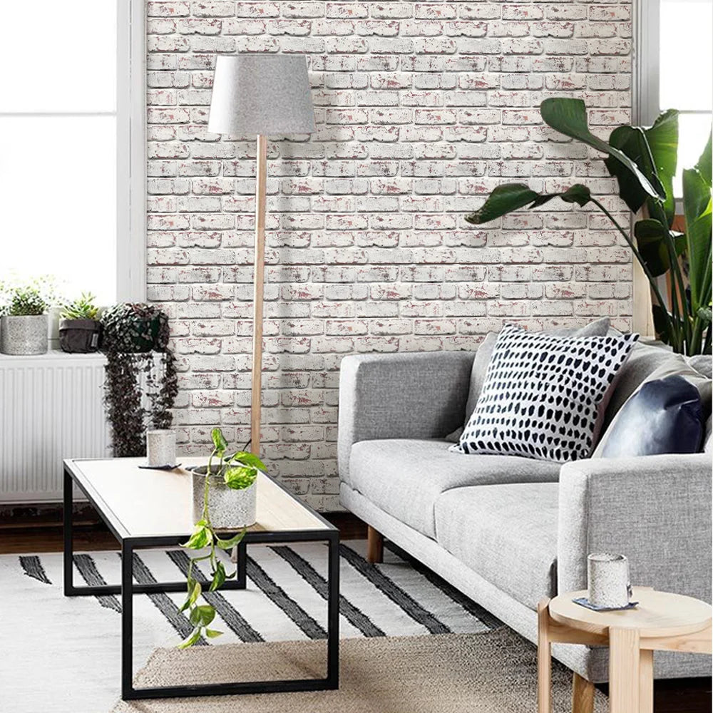3D Tile Stickers, 3D Whitewash Brick Textures, Matte, 30cm x 30cm, Water and Mold Resistant, for Living Room Kitchen Wall Update