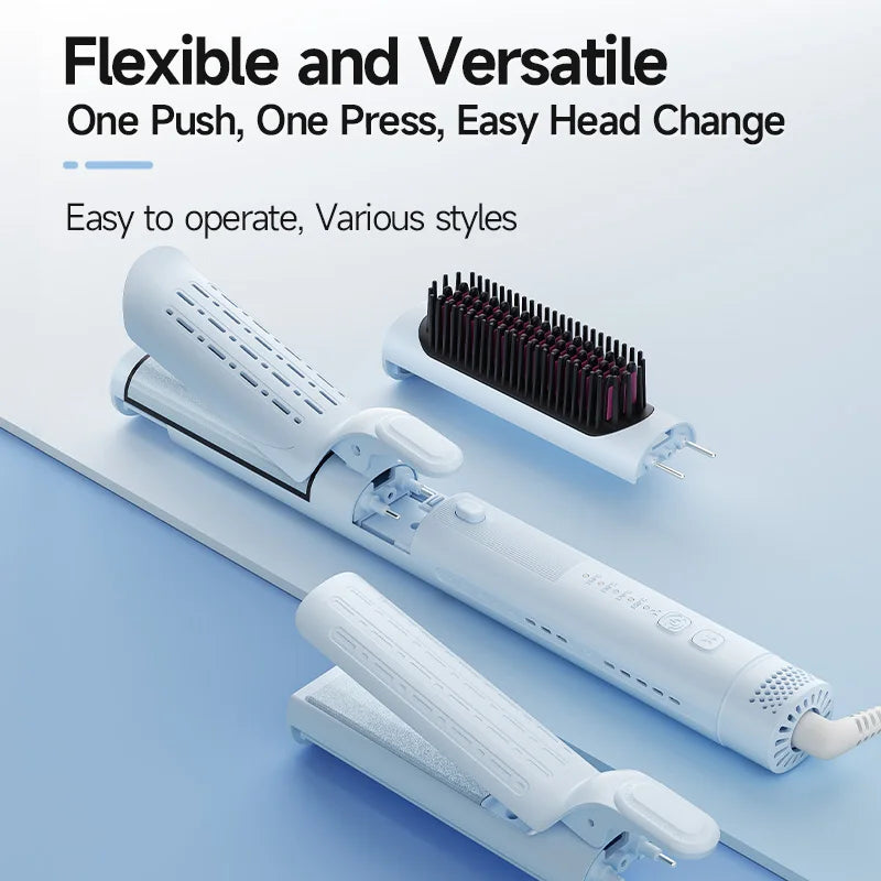 Piastra per capelli multifunzione 3 in 1: cambio facile della testa con una spinta, styling versatile per capelli lisci, ricci e ondulati