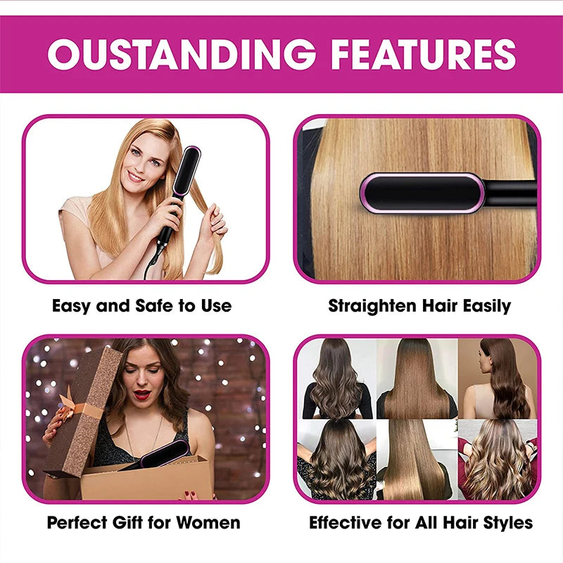 Piastra per capelli Ptc professionale Pettine caldo elettrico riscaldato rapidamente Pettine per capelli Cura personale Spazzola per acconciature multifunzionale