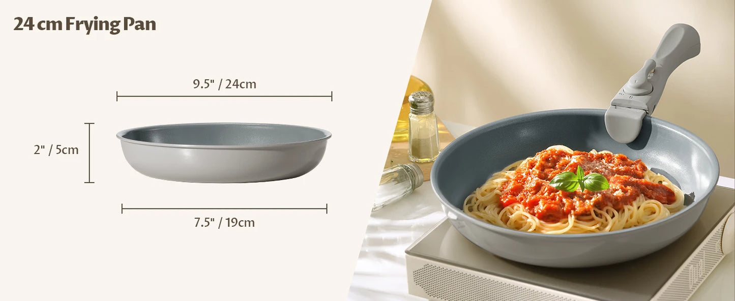 Set Padella Antiaderente Manico Rimovibile 20 cm 24 cm 28 cm, Padelle Induzione Antiaderente, Rivestimento Ceramico Antiaderente, Piccolo Lar