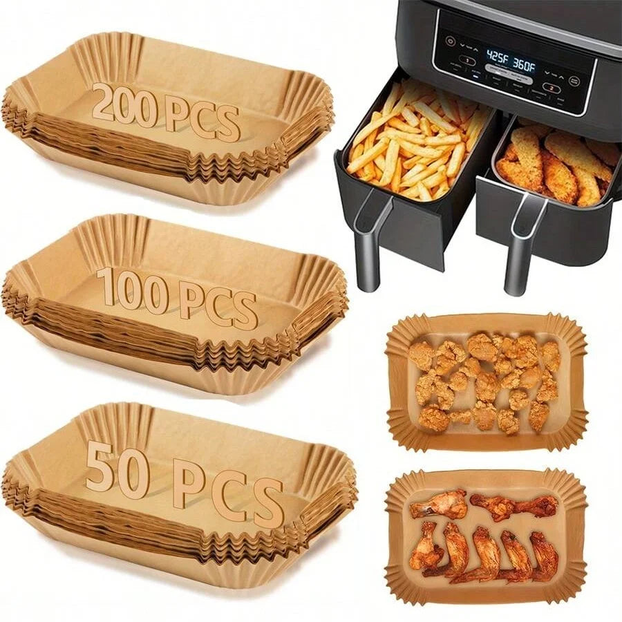 Fodere di carta per friggitrice ad aria Carta da forno impermeabile usa e getta a prova di olio Rotonda quadrata e rettangolare pergamena Forniture per feste da cucina