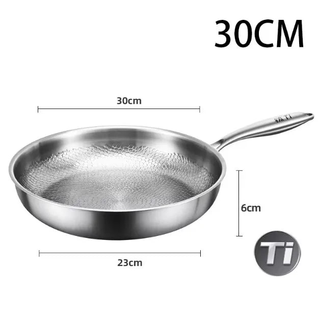 Padella in Titanio Puro Tedesco 26/28/30cm, Antiaderente, Non Rivestita, con Motivo a Squame di Pesce, Utensile da Cucina in Lega di Titanio