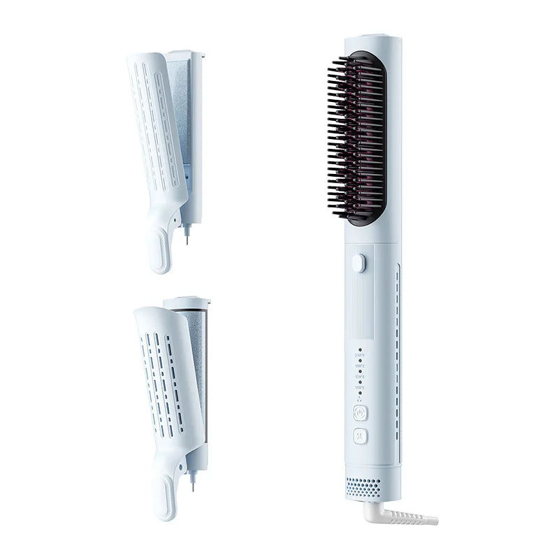 Piastra per capelli multifunzione 3 in 1: cambio facile della testa con una spinta, styling versatile per capelli lisci, ricci e ondulati