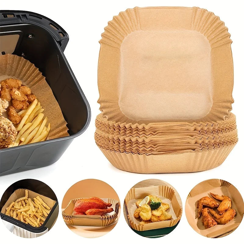 Fodere di carta per friggitrice ad aria Carta da forno impermeabile usa e getta a prova di olio Rotonda quadrata e rettangolare pergamena Forniture per feste da cucina