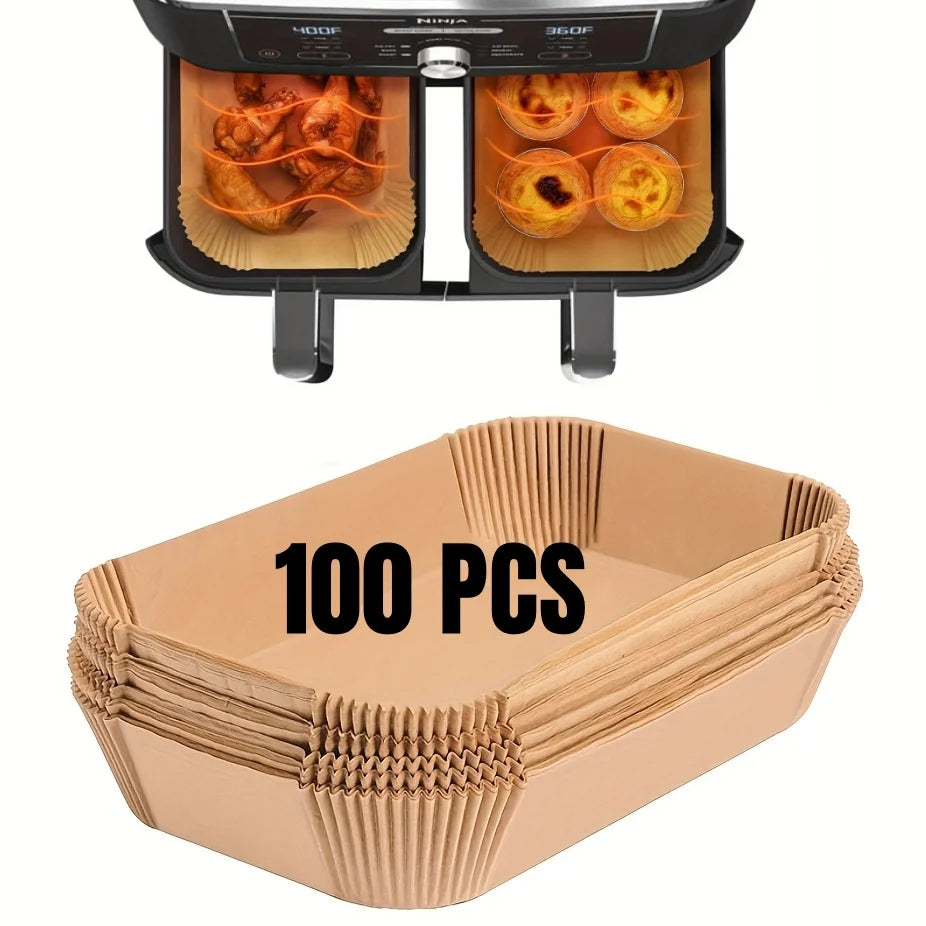 Fodere di carta per friggitrice ad aria Carta da forno impermeabile usa e getta a prova di olio Rotonda quadrata e rettangolare pergamena Forniture per feste da cucina