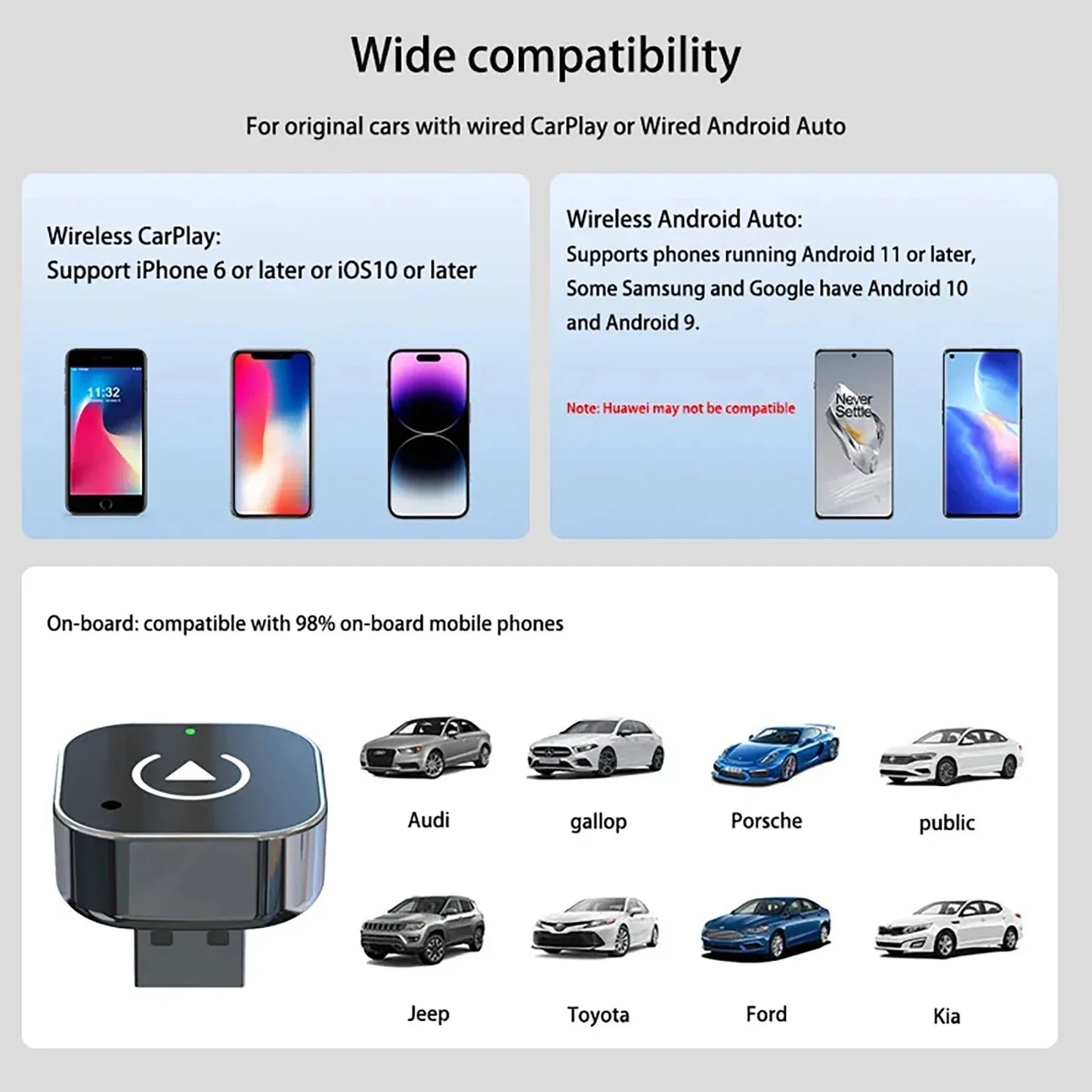 Adattatore 2-in-1 Wireless CarPlay e Android Auto – AI Smart Box Universale per Auto
