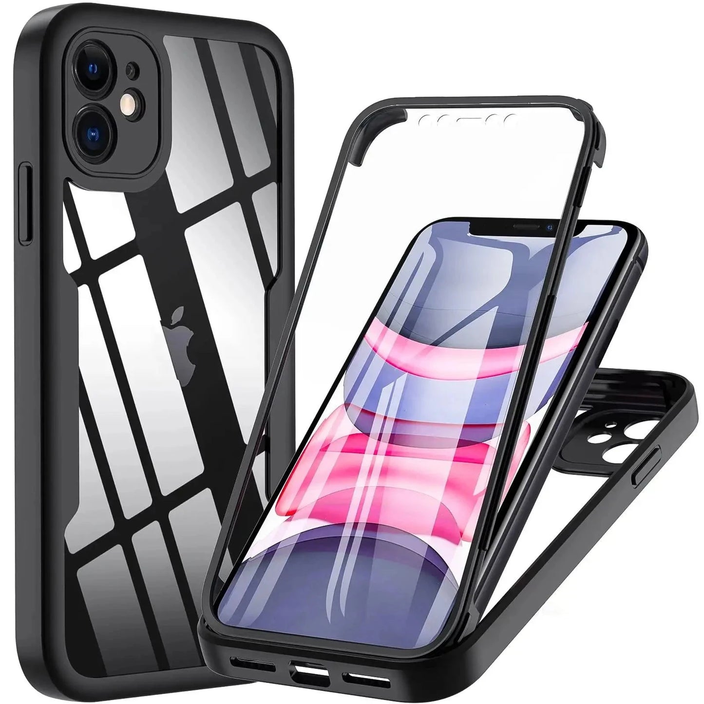 Custodia da 360 gradi per iPhone 15 14 13 12 11 Pro Max 14 Plus XS MAX XR Cover trasparente Protezione per schermo integrata robusta per tutto il corpo