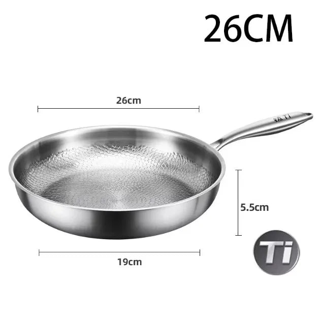Padella in Titanio Puro Tedesco 26/28/30cm, Antiaderente, Non Rivestita, con Motivo a Squame di Pesce, Utensile da Cucina in Lega di Titanio