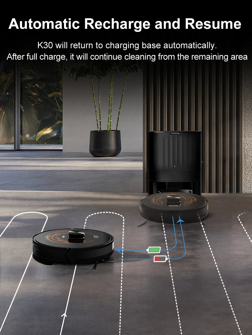 Robot aspirapolvere K30 – Con autosvuotamento, doppio laser, lampada UV, mappatura multi-piano, pulizia automatica tappeti e 240 min di autonomia