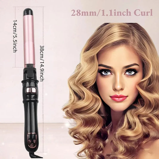 Bigodino automatico per capelli Ferro arricciacapelli rotante da 1,1 pollici con display a LED Bigodino per capelli con bacchetta arricciacapelli a riscaldamento rapido per uso domestico e in viaggio