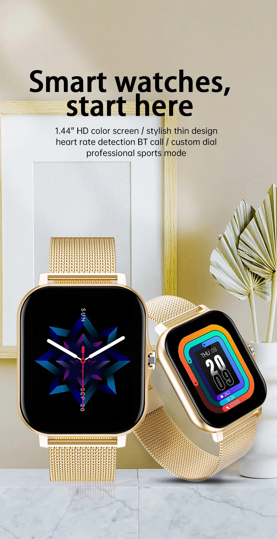 Orologio intelligente per telefono Android. Schermo a colori da 1,44 pollici Full Touch Chiamata Bluetooth Orologio intelligente Ricarica magnetica