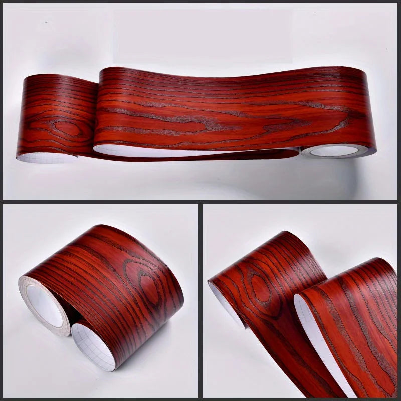 1PC 5mx10cm Adesivo da parete con linea di battiscopa in venature del legno addensato, decorazione autoadesiva per l'angolo della parete della camera da letto del soggiorno