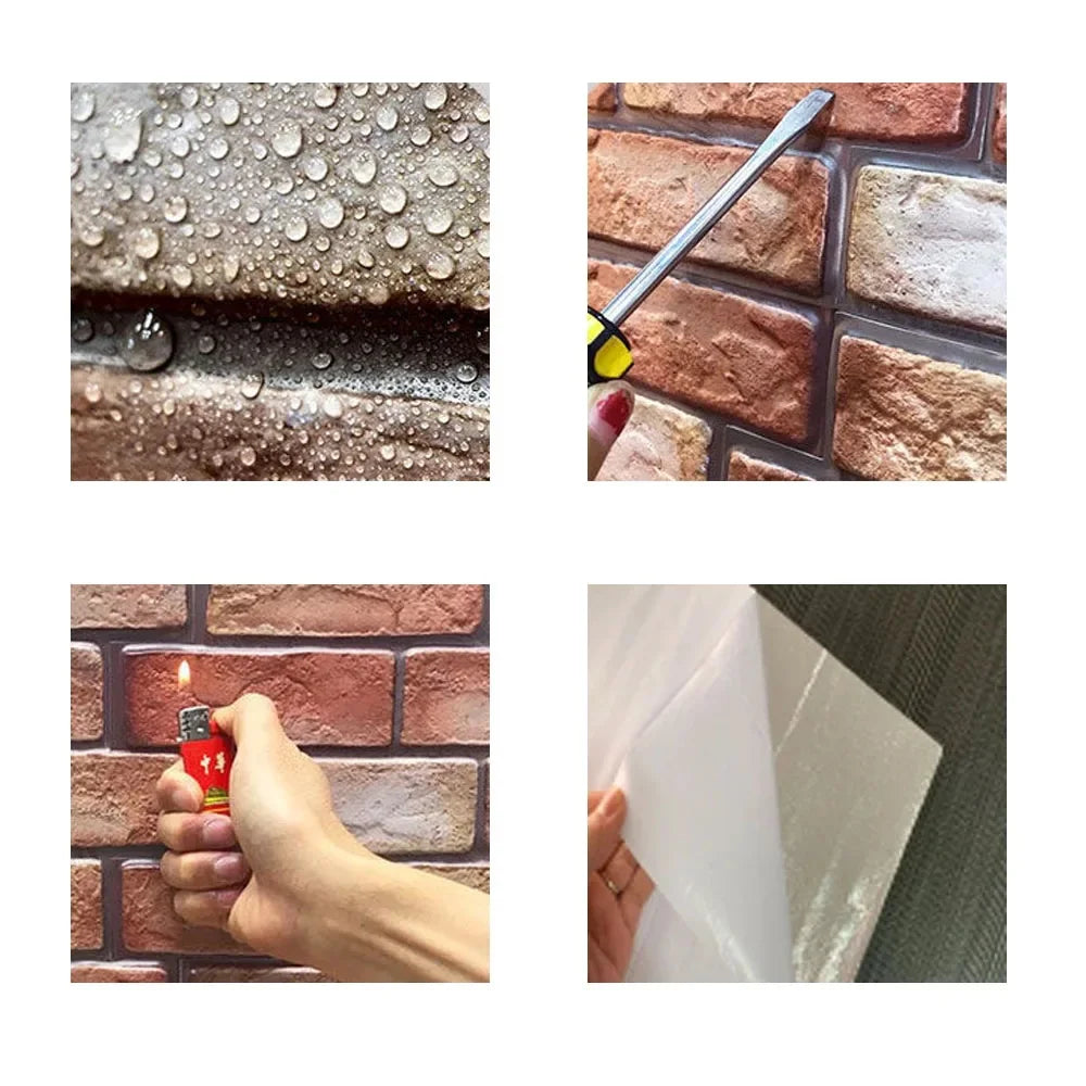 Pannelli murali 3D autoadesivi impermeabili 5/10 pezzi, carta da parati in mattoni, adesivo retrò per bagno, adesivi murali decorativi per caminetto