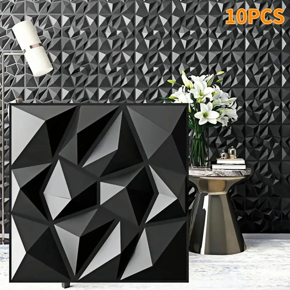 Pannello da parete 3D decorato con design a diamante da 10 pezzi, 30 cm x 30 cm bianco opaco/nero, pannello da parete per decorazione domestica fai da te