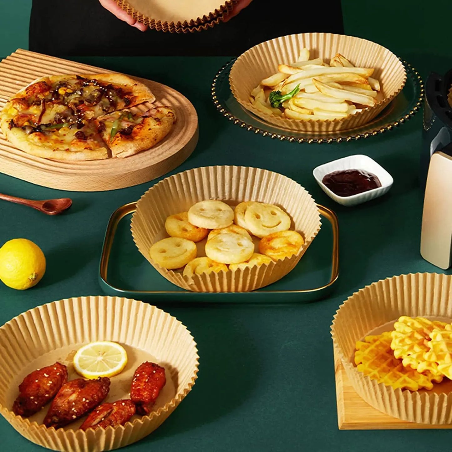100 pz Friggitrice Ad Aria Fodere di Carta Usa E Getta Friggitrice Fodere Carta Pergamena A Prova di Olio A Prova di Acqua Food Grade Teglie Airfryer