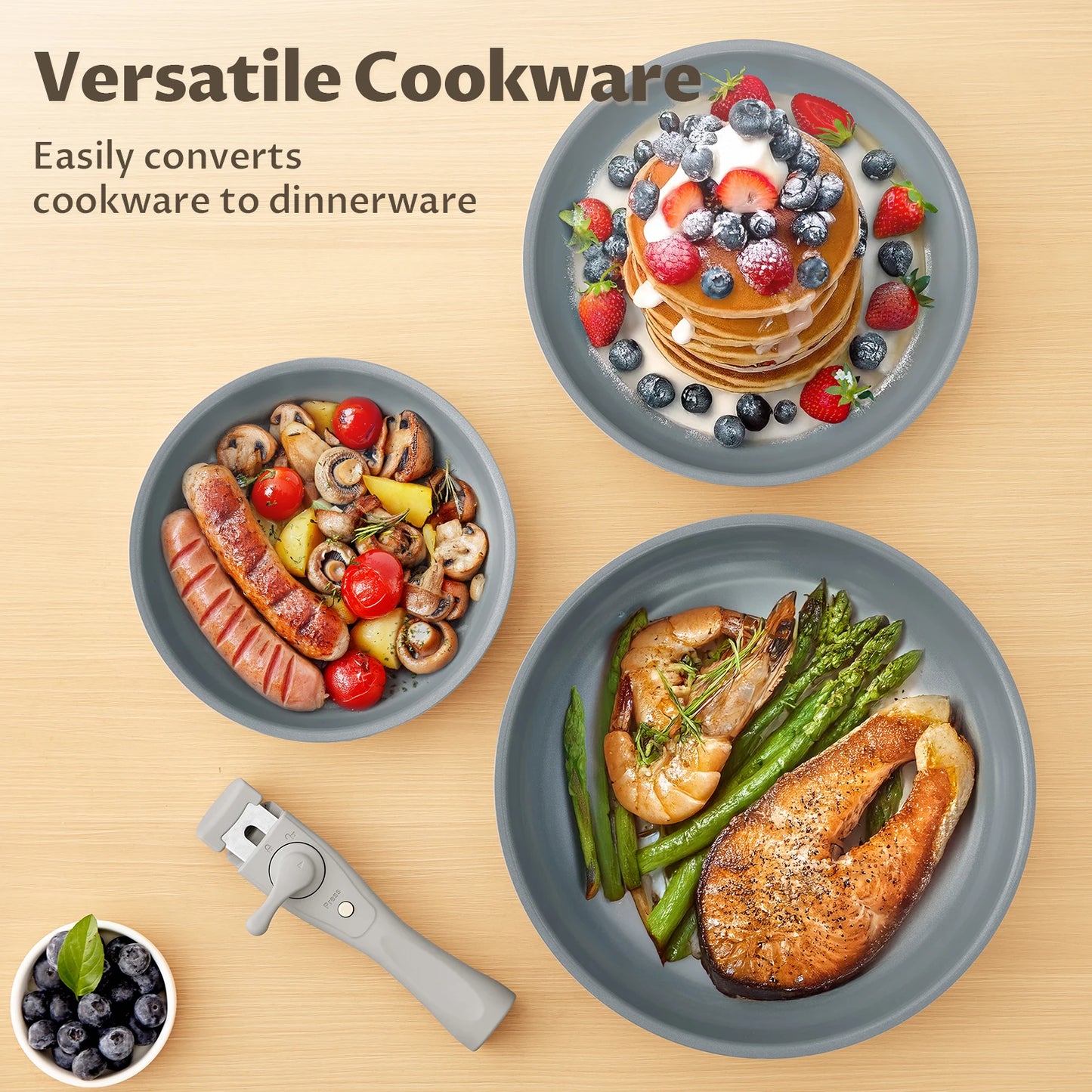 Set Padella Antiaderente Manico Rimovibile 20 cm 24 cm 28 cm, Padelle Induzione Antiaderente, Rivestimento Ceramico Antiaderente, Piccolo Lar