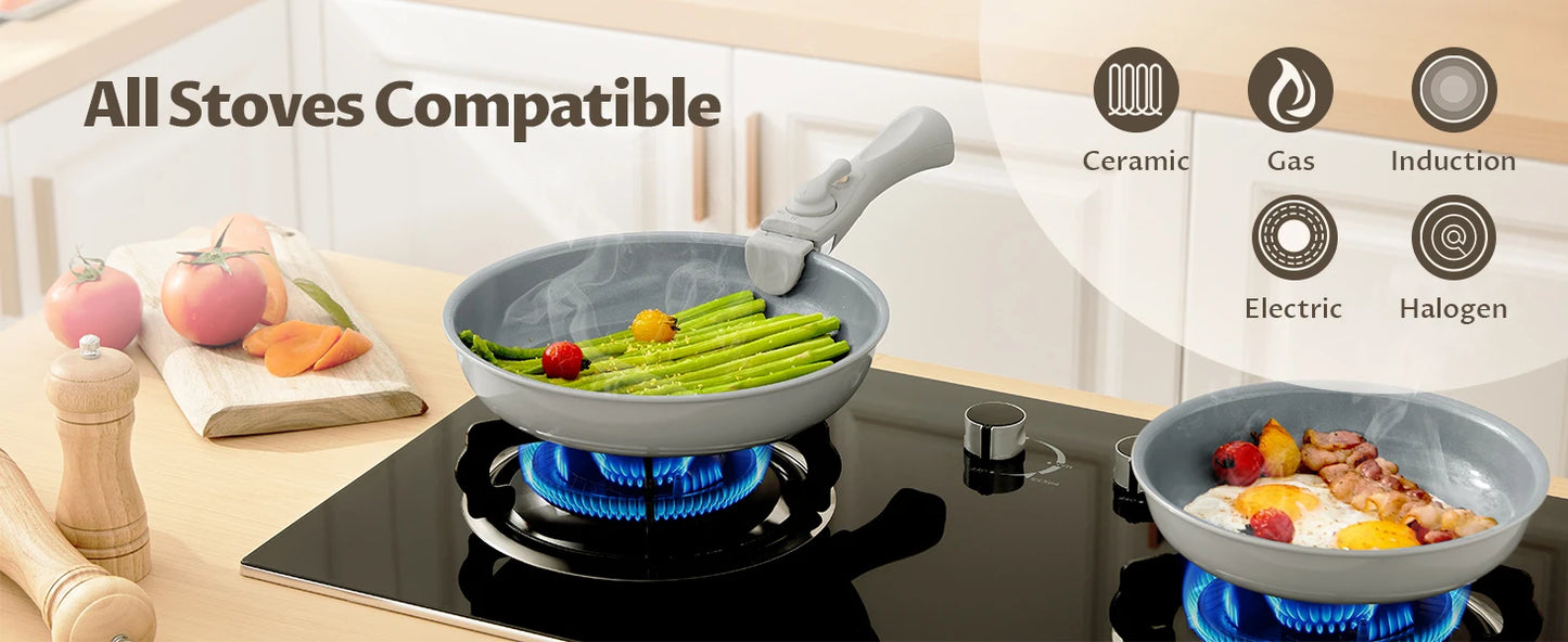 Set Padella Antiaderente Manico Rimovibile 20 cm 24 cm 28 cm, Padelle Induzione Antiaderente, Rivestimento Ceramico Antiaderente, Piccolo Lar