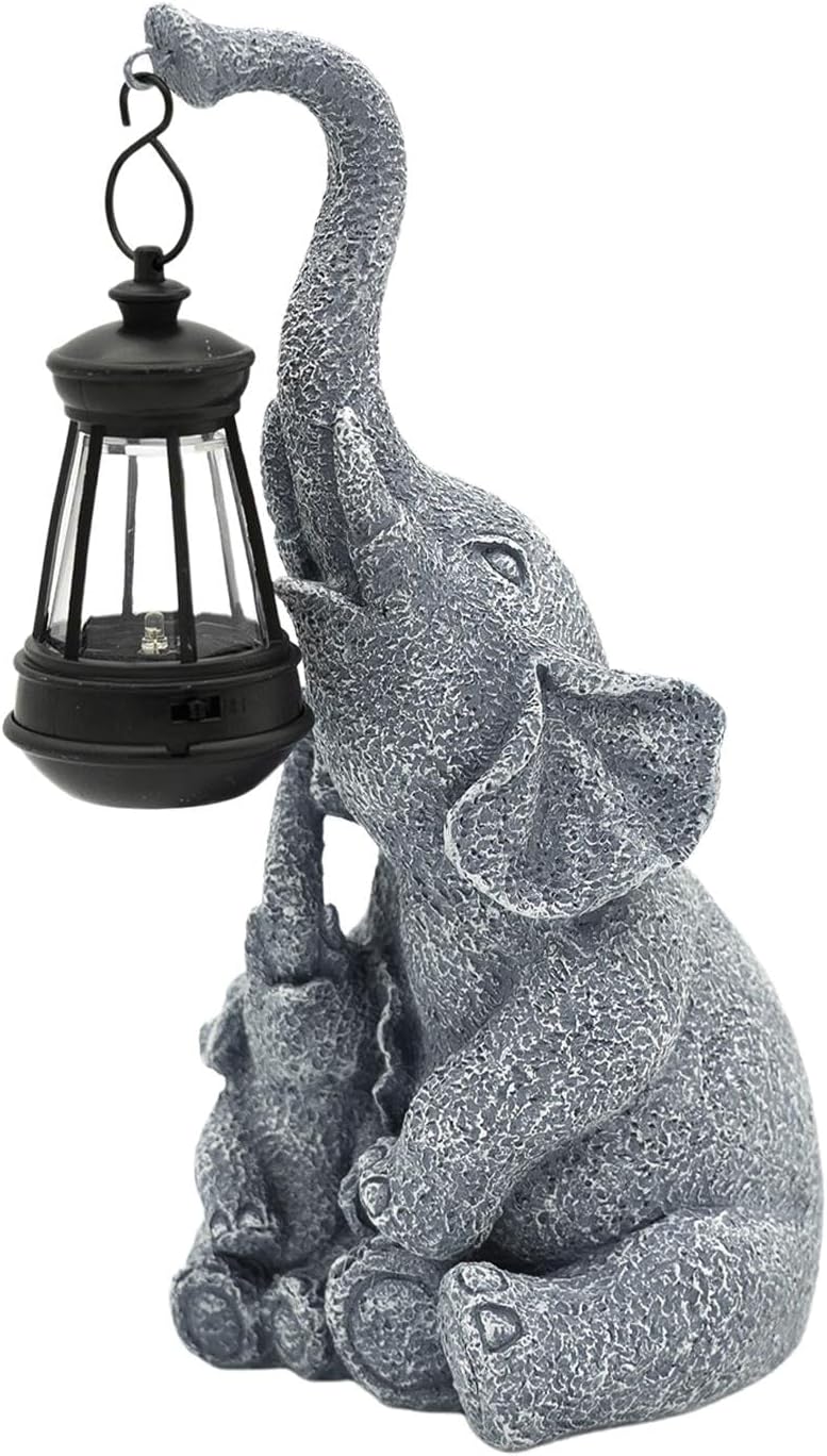 Statua Elefante con Luce Solare – Decorazione in Resina per Giardino e Portico
