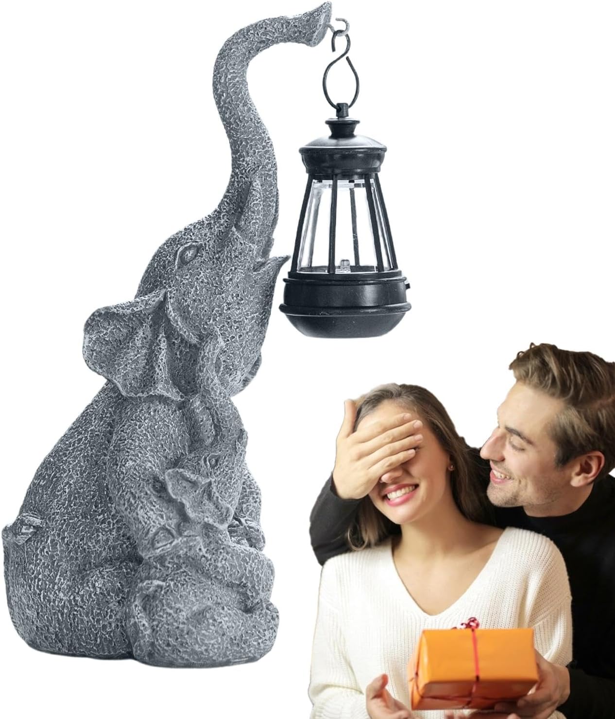Statua Elefante con Luce Solare – Decorazione in Resina per Giardino e Portico